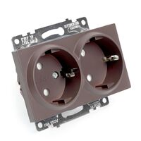 Розетка двойная с заземлением и защитными шторками Катрин (шоколад) / Stekker GLS16-7114-04