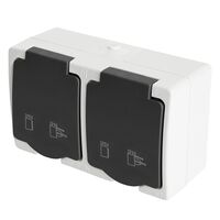 Розетка двойная с заземлением и крышкой Велена (серый/графит) / Stekker PST16-12-54