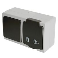 Блок: розетка с/з и крышкой и выключатель одноклавишный Велена (серый/графит) / Stekker PST16-11-54/10-111-54