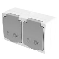 Розетка двойная с заземлением и крышкой Велена (белый/серый) / Stekker PST16-22-54