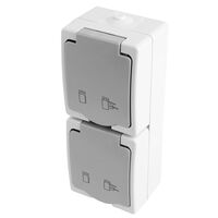 Розетка двойная вертикальная с заземлением и крышкой Велена (белый/серый) / Stekker PST16-22-54V