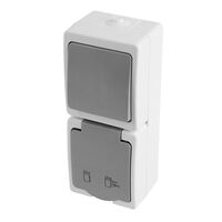 Блок вертикальный: розетка с/з и крышкой и выключатель одноклавишный Велена (белый/серый) / Stekker PST16-21-54V/10-211-54