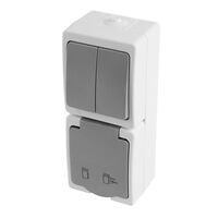 Блок вертикальный: розетка с/з и крышкой и выключатель двухклавишный Велена (белый/серый) / Stekker PST16-21-54V/10-221-54