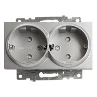 Розетка двойная с заземлением и защитными шторками Катрин (серебро) / Stekker GLS16-7114-03