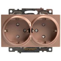 Розетка двойная с заземлением и защитными шторками Катрин (шампань) / Stekker GLS16-7114-02