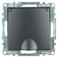 Розетка с заземлением, крышкой и защитными шторками Катрин (черный) / Stekker GLS16-7112-05