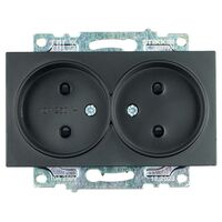 Розетка двойная без заземления с защитными шторками Катрин (черный) / Stekker GLS10-7113-05