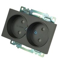 Розетка двойная без заземления с защитными шторками Катрин (графит) / Stekker GLS10-7113-06