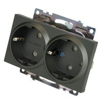 Розетка двойная с заземлением и защитными шторками Катрин (графит) / Stekker GLS16-7114-06