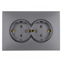 Розетка двойная с заземлением и защитными шторками Эмили (платиново-серый) / Stekker RST16-5114-10