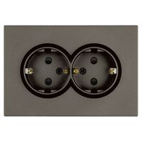 Розетка двойная с заземлением и защитными шторками Эмили (антрацит) / Stekker RST16-5114-09