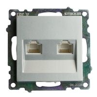 Розетка компьютерная RJ-45 двойная Катрин (серебро) / Stekker GLS00-7109-03