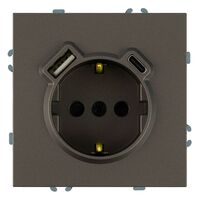 Розетка с заземлением, защитными шторками и USB тип C Эмили (антрацит) / Stekker RST16-5119-09