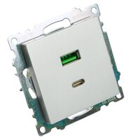 Розетка USB тип A+C Катрин (серебро) / Stekker GLS10-7116-03