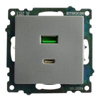 Розетка USB тип A+C Катрин (серебро) / Stekker GLS10-7116-03
